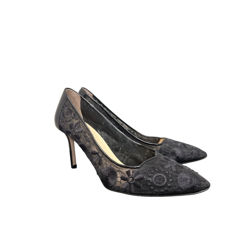 Marvin K Lace Pumps Womens 11 Black Mesh Pointed Toe‎ Stiletto Heels Made Italy